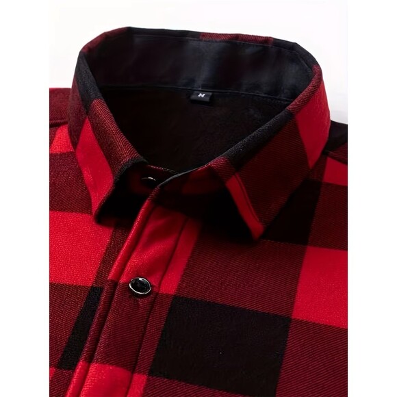 Men's Shirt Jacket XXL Red & Black Buffalo Plaid Fleece Lined Winter Hiking - Picture 5 of 15